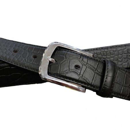 Ceinture Pourchet C036 imprimée croco noir boucle