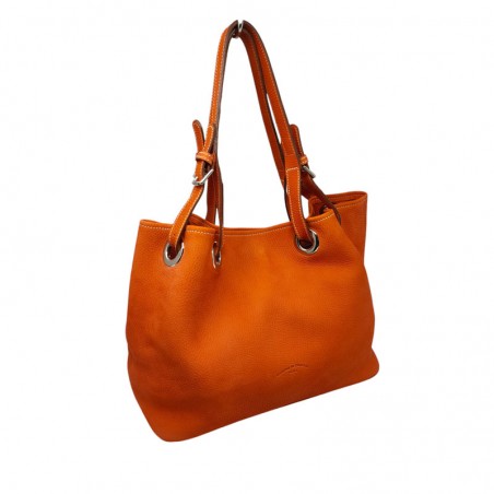 Charles et Charlus totebag cuir taurillon couleur orange face