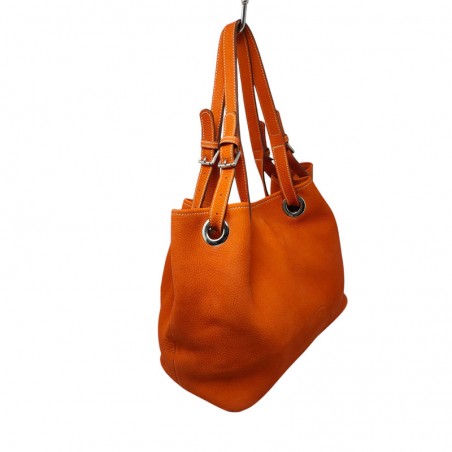 Charles et Charlus totebag cuir taurillon couleur orange côté