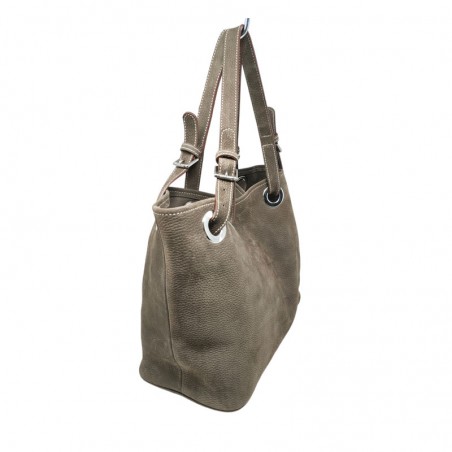 Charles et Charlus totebag cuir taurillon couleur moss côté