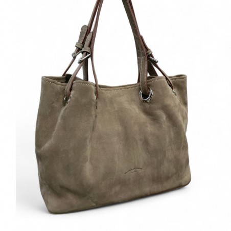 Charles et Charlus totebag cuir taurillon taupe photo de face