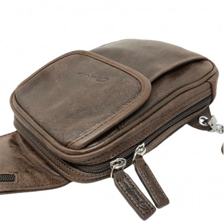 Sac holster homme G Henon marron foncé détail